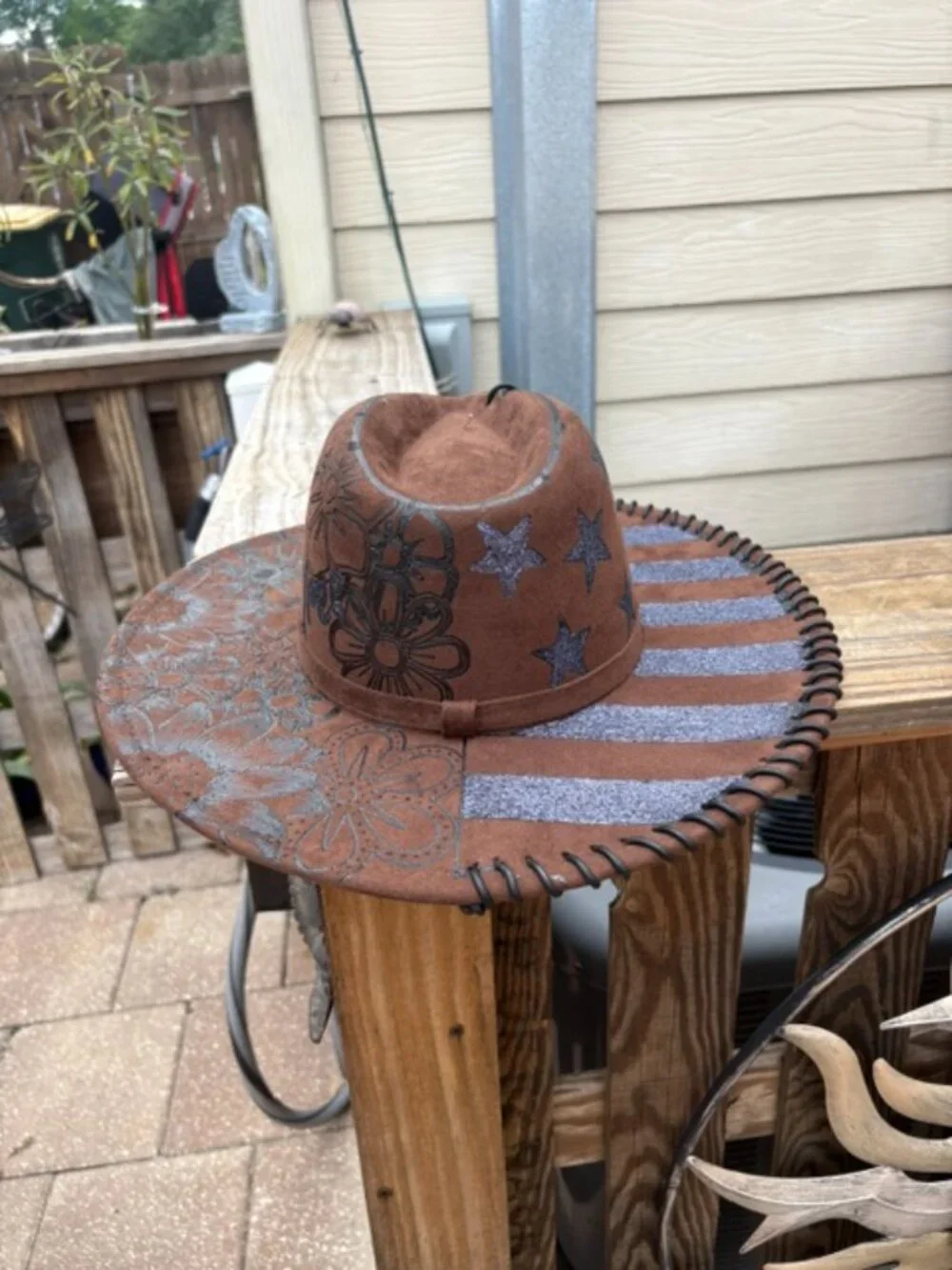 Hand‑Burned Patriotic Western Cowboy Hat